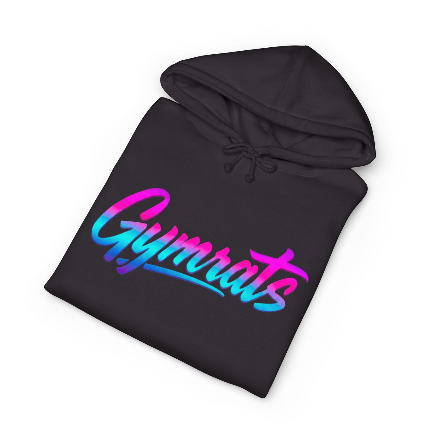 Neon Valkyrie folded black hoodie showing Gymrats collection logo