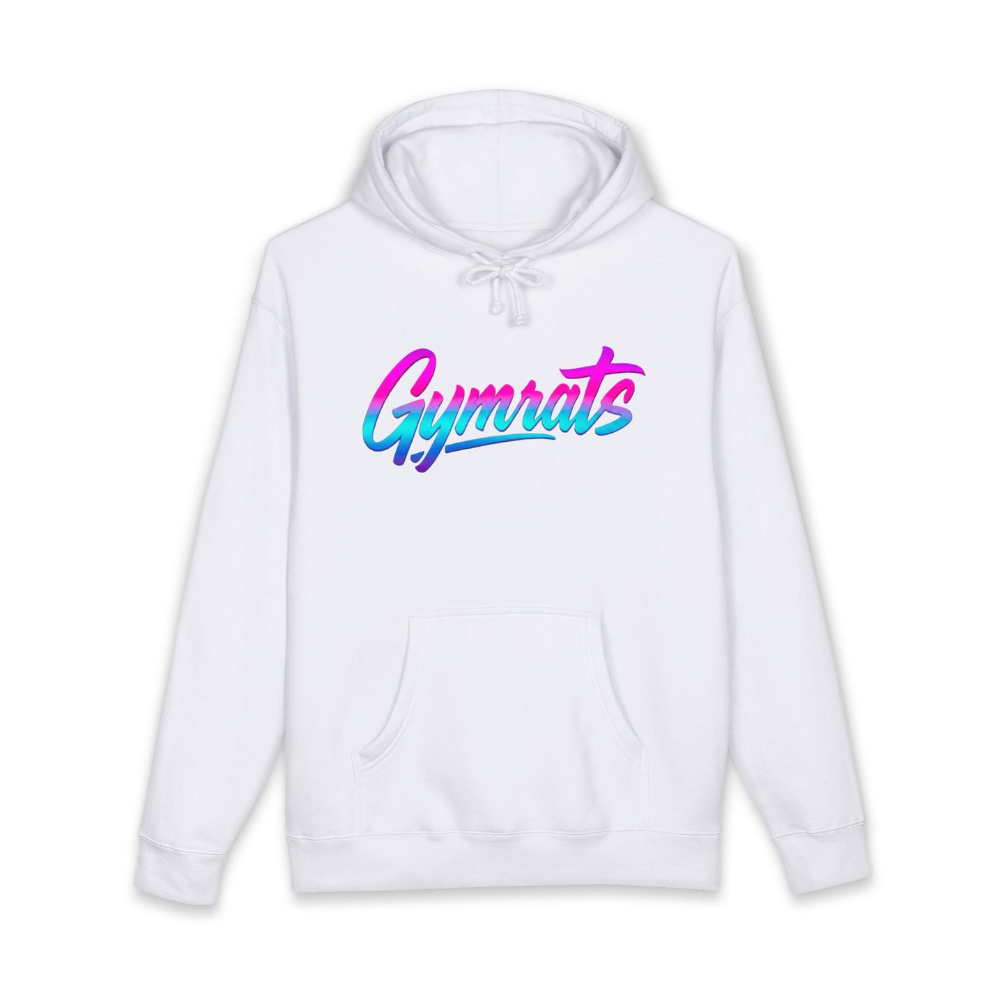 Neon Valkyrie hoodie front view white with Gymrats logo - anime gym apparel