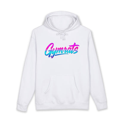 Neon Valkyrie hoodie front view white with Gymrats logo - anime gym apparel