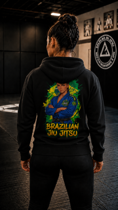 Women wearing Brazilian Jiu Jitsu anime hoodie - O'Connor Fighters collection