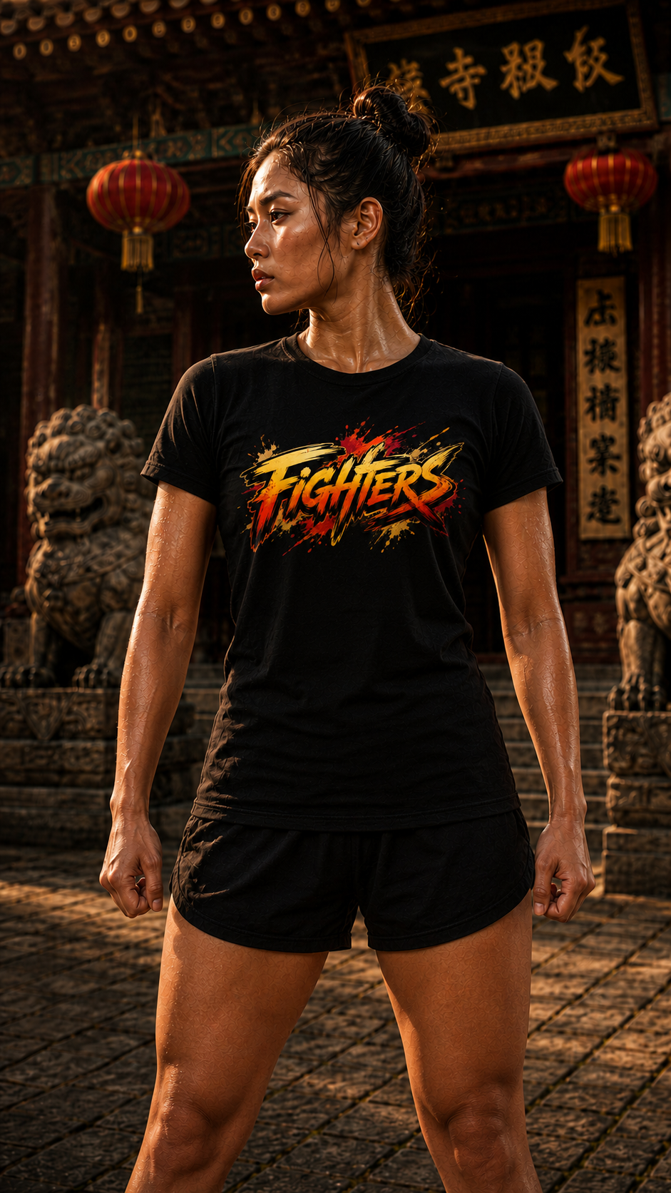 Women wearing Kung Fu anime cotton-tee - O'Connor Fighters collection