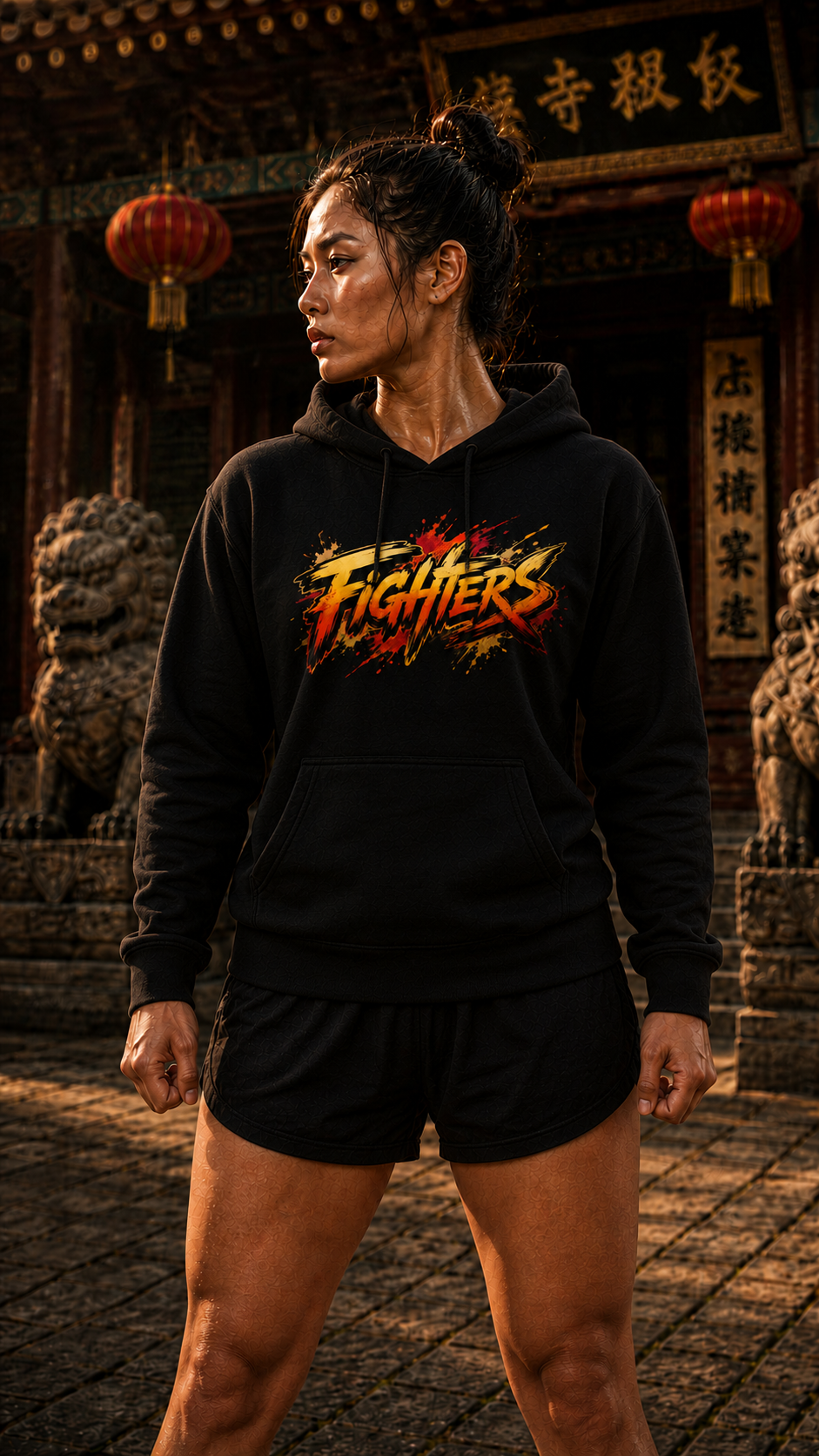Women wearing Kung Fu anime hoodie - O'Connor Fighters collection