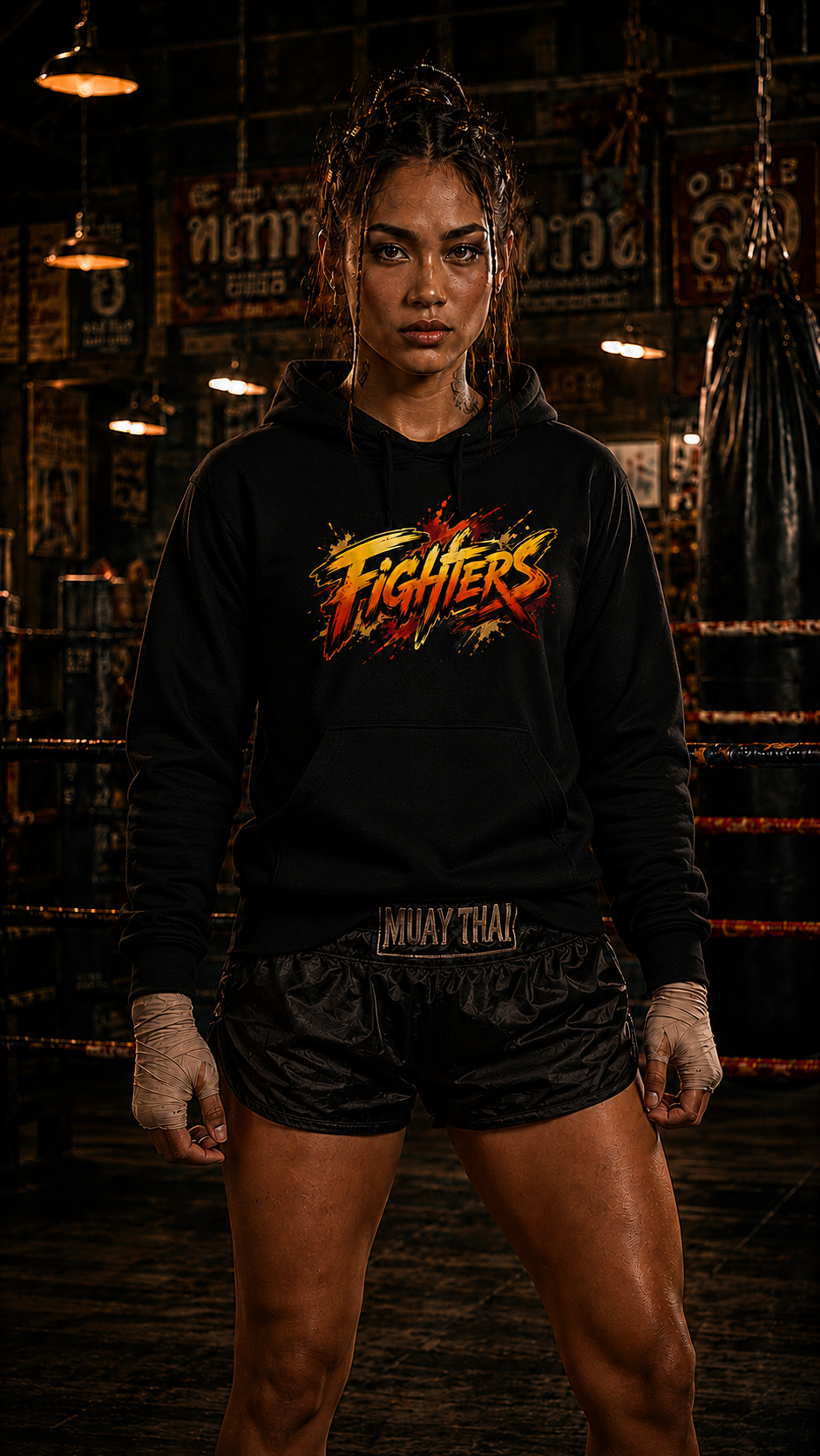 Women wearing Muay Thai anime hoodie - O'Connor Fighters collection