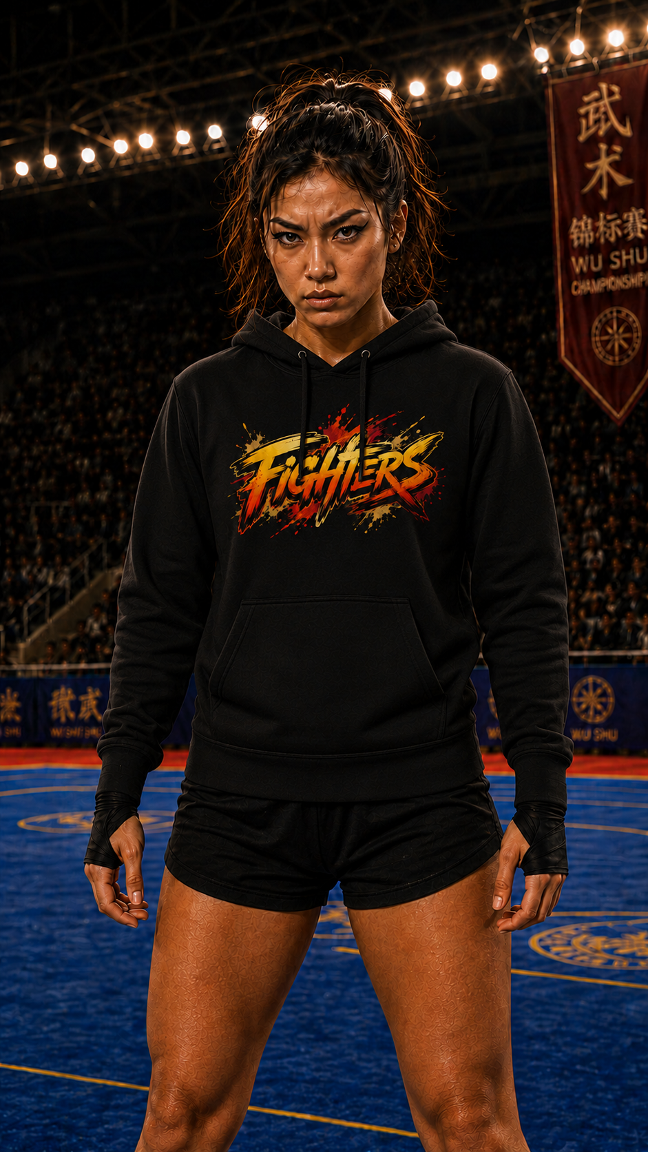 Women wearing Wu Shu anime hoodie - O'Connor Fighters collection
