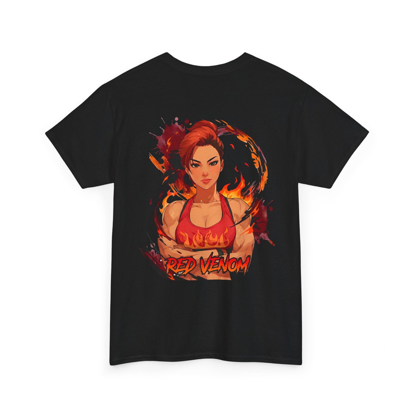 Red Venom cotton t-shirt back view black - deep crimson red anime design by O'Connor