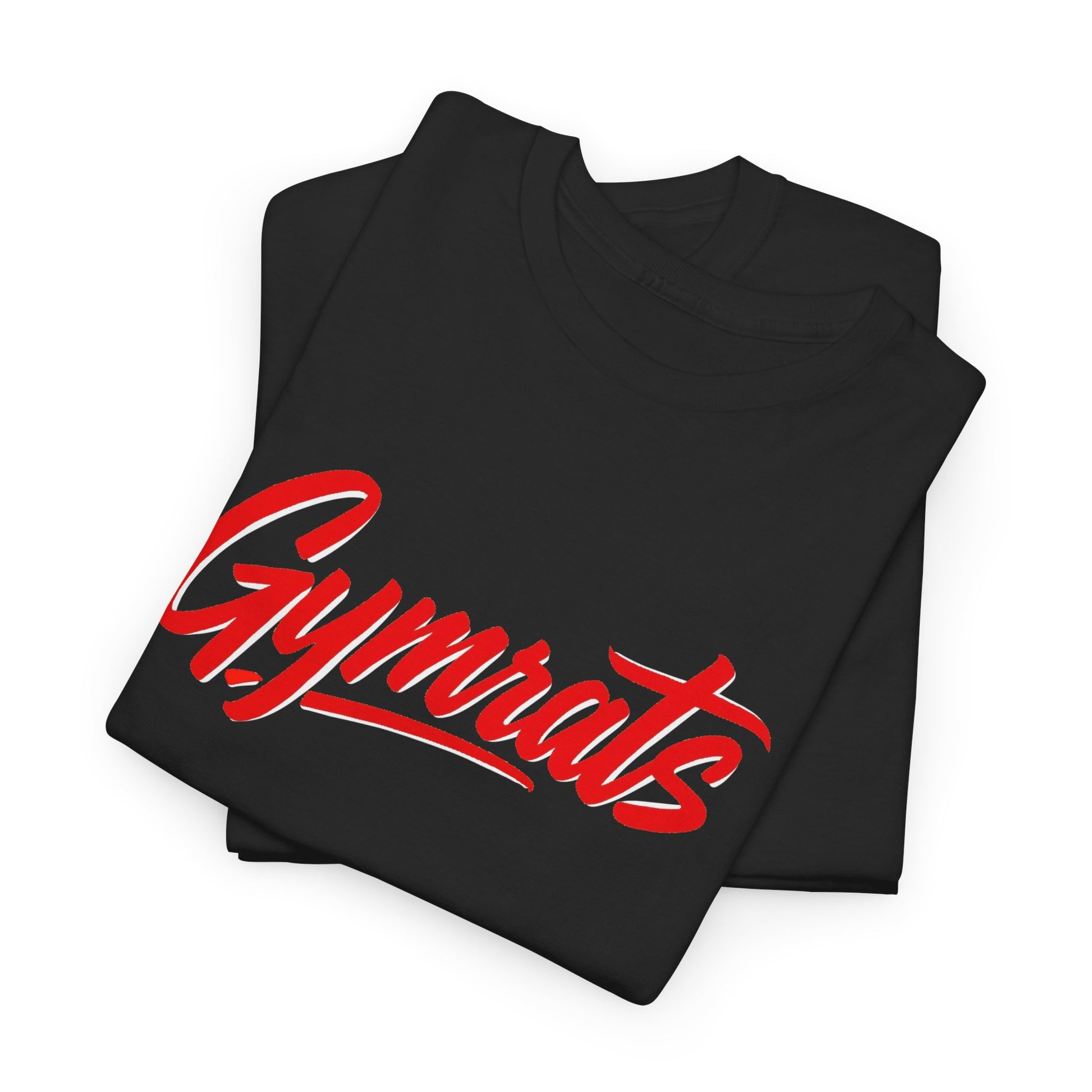 Red Venom folded black cotton t-shirt showing Gymrats collection logo