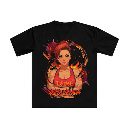Red Venom anime polyester performance tee back view - exclusive gymrat streetwear design